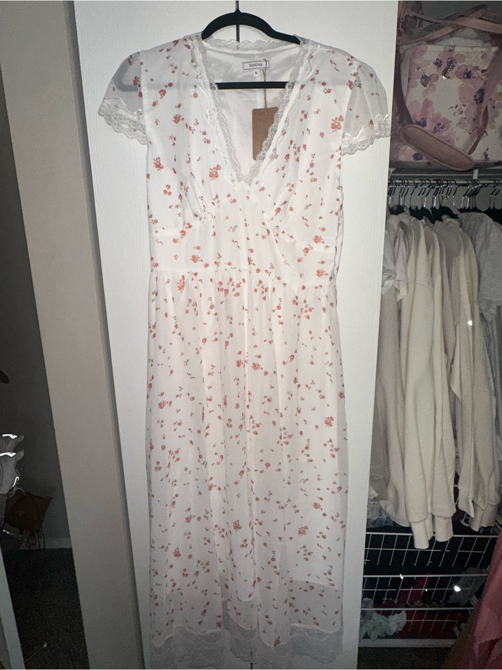 RIHOAS White Maxi Dress with Pink Floral Print